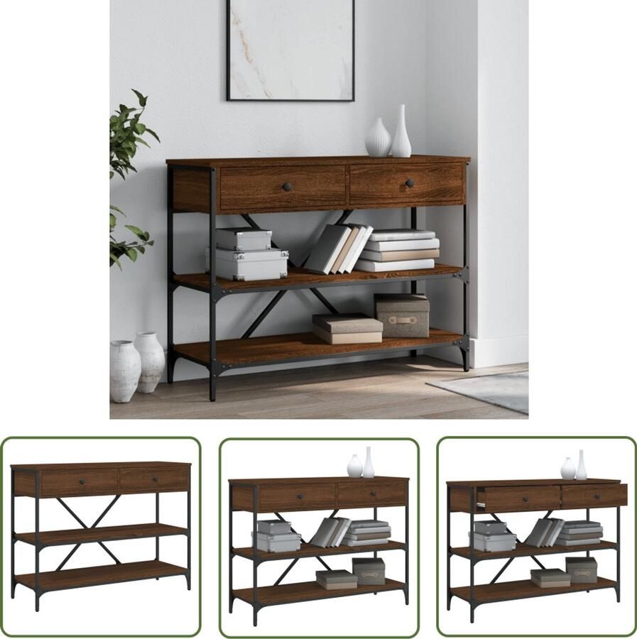VidaXL Wandtafel Bruineiken Lades en Schappen Wandtafel Salontafel Entreetafel Kast Opbergkast Houten Tafels Vintage Tafel Industriële Tafel Brown Furniture
