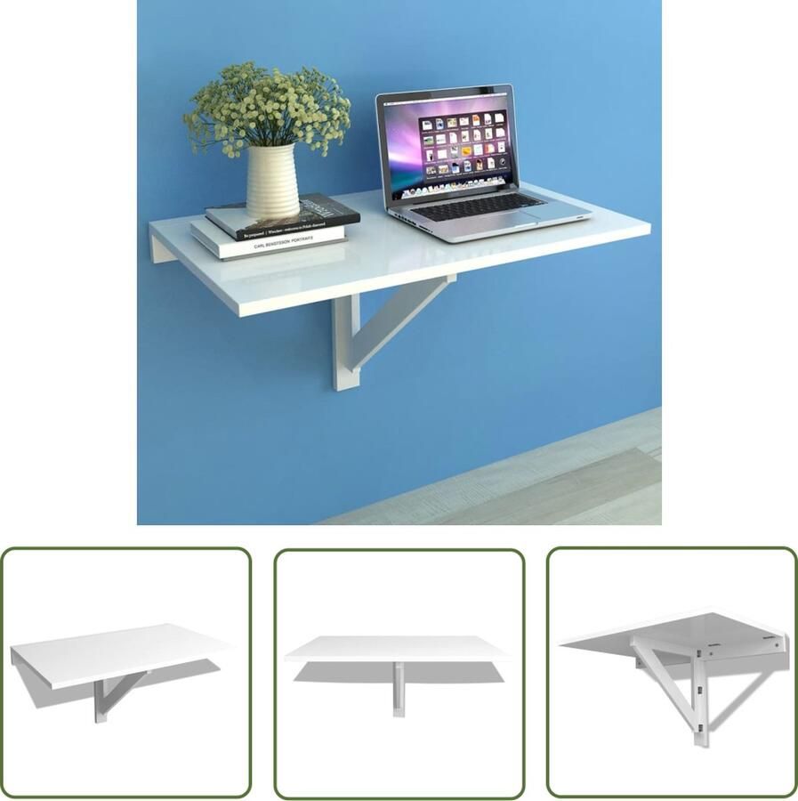 The Living Store Bureau White 100x40x73cm High-Quality Wood MDF 1 Drawer 1 Cabinet Aluminum Handles Bureau Wandtafel Klaptafel Keuken Tafel Werkplek - Foto 2