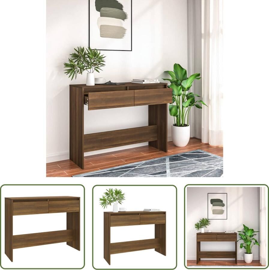 The Living Store Consoletafel bruineiken 100 x 35 x 76.5 cm montagerequired Consoletafel Wandtafel Bijzettafel Houten Tafel Bruine Eiken - Foto 2