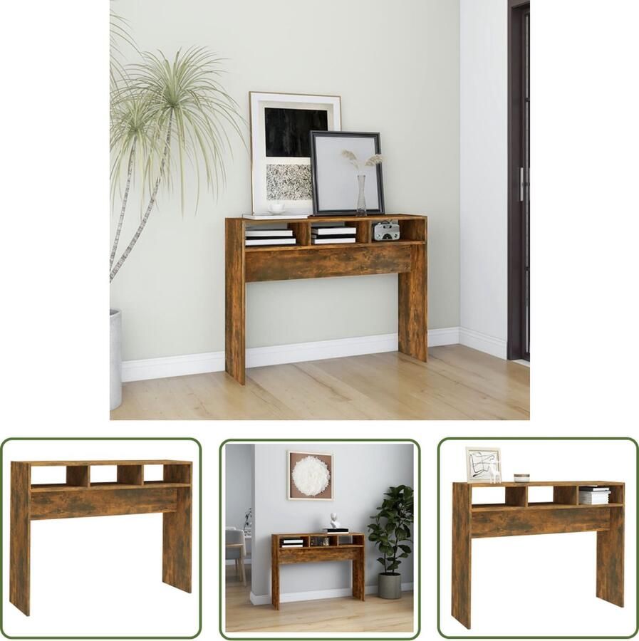 The Living Store Consoletafel Gerookt Eiken 105 x 30 x 80 cm Praktisch en Stijlvol Consoletafel Wandtafel Houten Tafel Gerookte Eiken Kleur Living Room Furniture - Foto 2