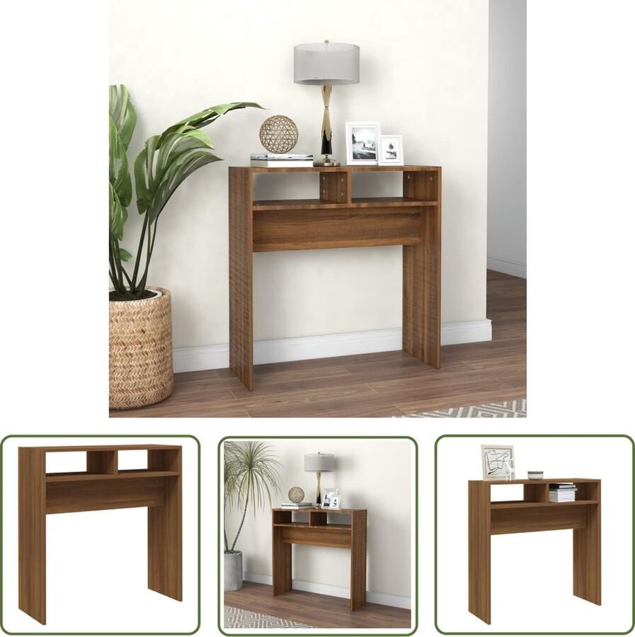 The Living Store Consoletafel Bruineiken 78 x 30 x 80 cm Bewerkt hout Consoletafel Wandtafel Houten Tafel Bruine Eiken Kleur Bijzettafel - Foto 2