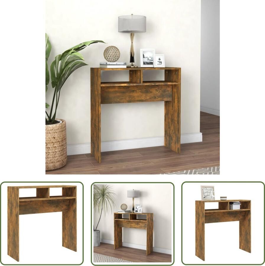 The Living Store Consoletafel Gerookt Eiken Bewerkt Hout 78 x 30 x 80 cm Wandmontage vereist Consoletafel Wandtafel Houten Wandtafel Bijzettafel Livingroom Furniture - Foto 2