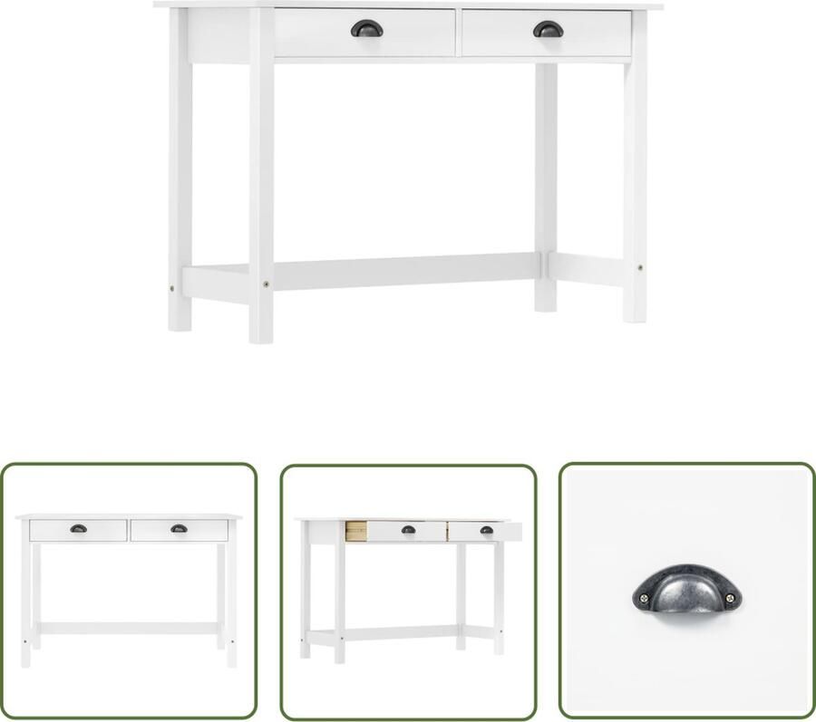 The Living Store Wandtafel Hill 2 lades 110x45x74 cm massief grenenhout Consoletafel Wandtafel Bijzettafel Grenoble Hout Wit Meubilair - Foto 2