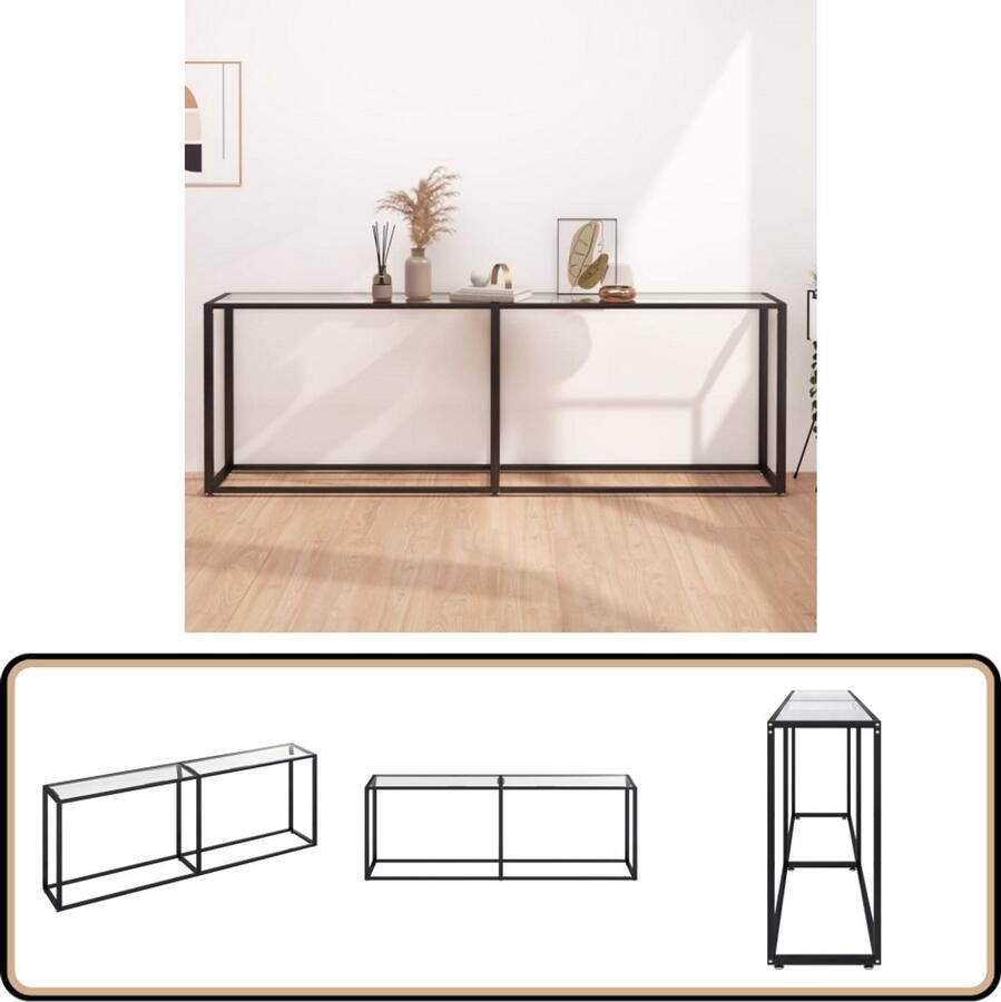 VidaXL Wandtafel Gehard Glas 220x35x75 5 cm Wandtafel Consoletafel Glazen Tafellaar Industriële Wandtafel Modern Design Transparant Loftstyle