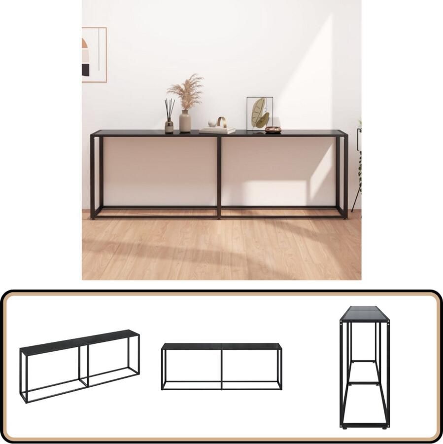 VidaXL Wandtafel Gehard Glas 220x35x75 5 cm Zwart Wandtafel Industrieel Design Zwarte Tafel Glazen Tafel Salontafel