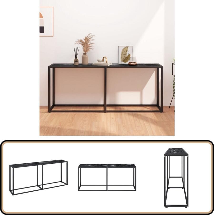 VidaXL Wandtafel Gehard Glas Zwart Marmerlook Wandtafel Zwarte Tafel Industriële Tafel Salontafel Entreetafel