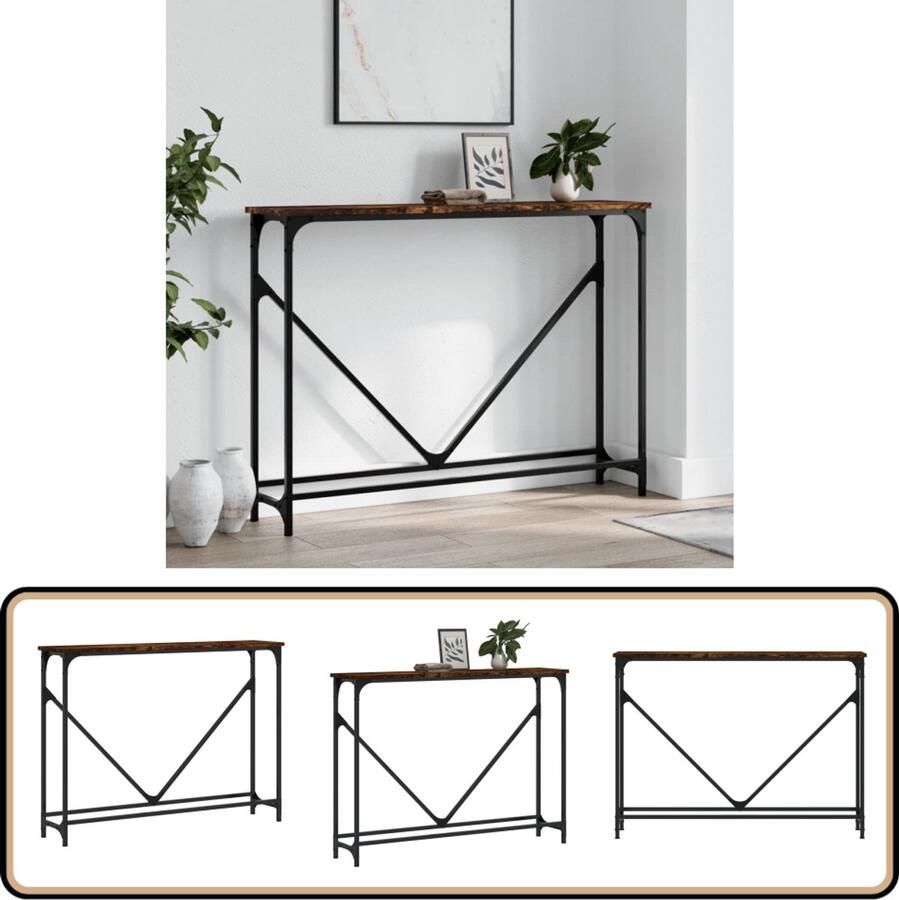 The Living Store Wandtafel Gerookt Eiken 102 x 22.5 x 75 cm Duurzaam hout metaal Verstelbare poten IndustriÃle stijl Wandtafel Industrieel Design Houten Tafel Bijzettafel Consoletafel