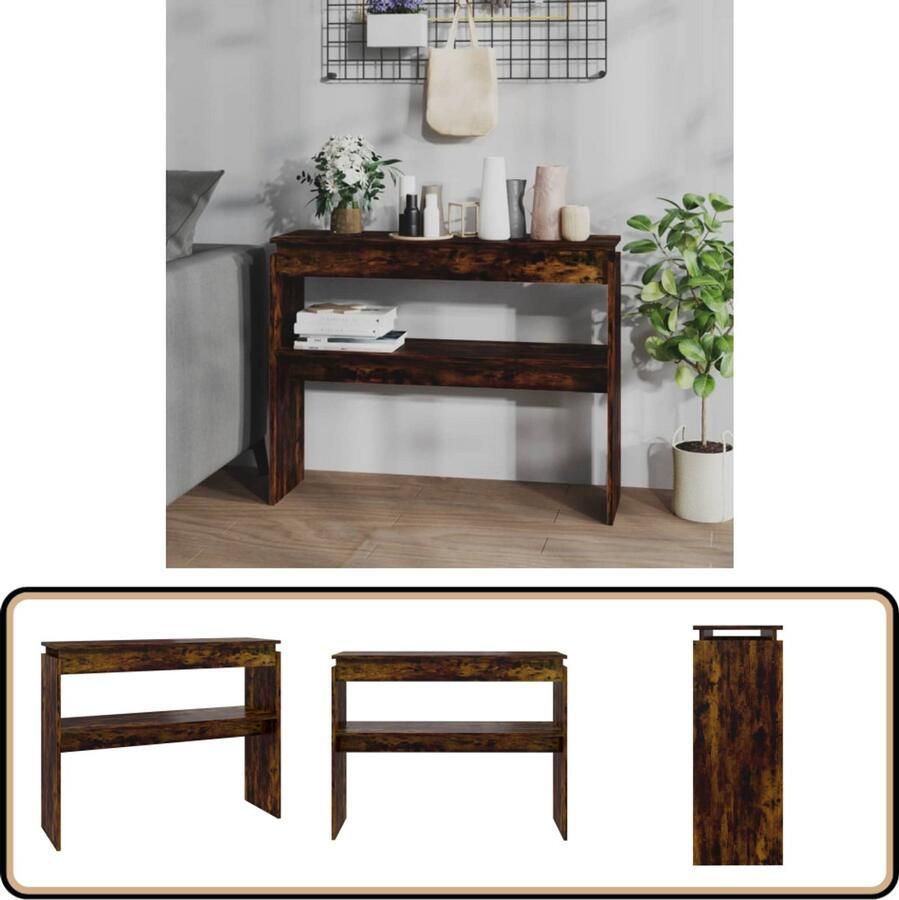 The Living Store Wandtafel Gerookt Eiken 102x30x80 cm Praktisch Stevig en Opvallend Design Wandtafel Houten Wandtafel Bijzettafel Consoletafel Living Accessoires - Foto 2