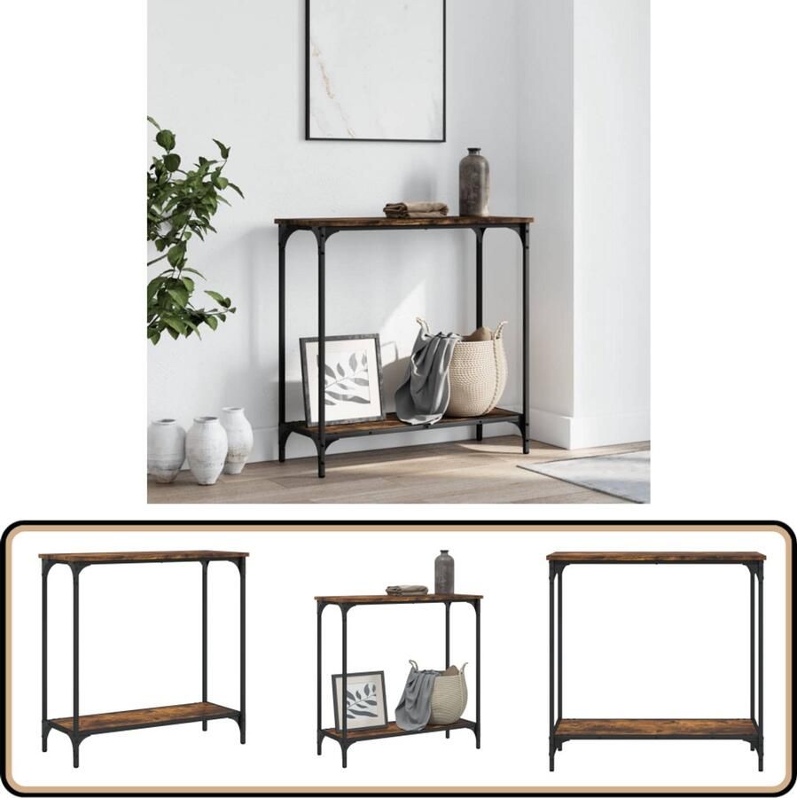 The Living Store Wandtafel 75x30 5x75 cm bewerkt hout gerookt eikenkleurig Wandtafel Haltafel Consoletable Houten Tafel Industrieel Design