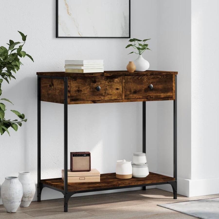 VidaXL Wandtafel Gerookt Eiken 75x34 5x75cm Wandtafel Industrieel Houten Tafel Haltafel Entreetafel Bergruimte Vintage Modern - Foto 2