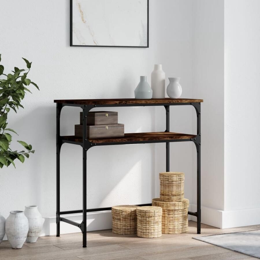 VidaXL Wandtafel Gerookt Eiken 75x35 5x75 cm Wandtafel Haltafel Console Tafel Houten Tafel Industrieel Design Bergruimte Bruine Kleur - Foto 2