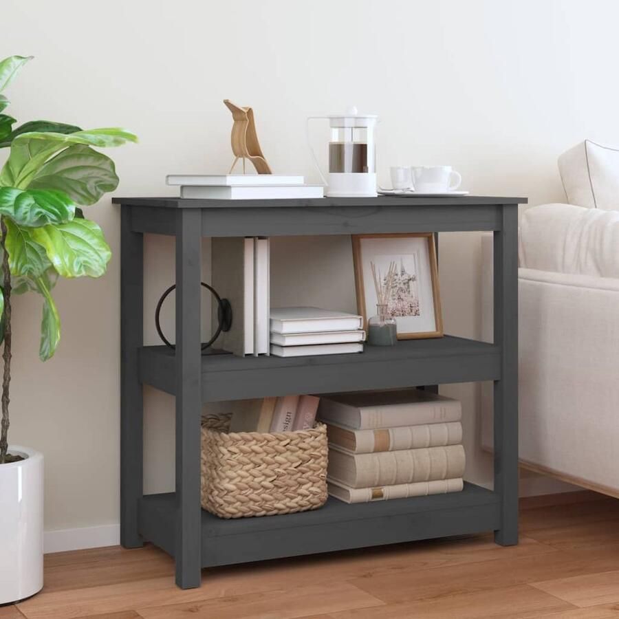 VidaXL Wandtafel Grijs Massief Grenenhout 80x40x74 cm Wandtafel Houten Tafel Grenoble Hout Grijze Tafel Salontafel Entreetafel Bijzettafel - Foto 2