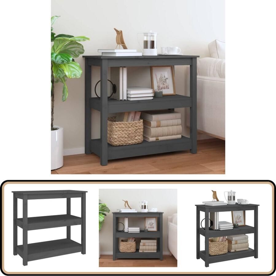 VidaXL Wandtafel Grijs Massief Grenenhout 80x40x74 cm Wandtafel Houten Tafel Grenoble Hout Grijze Tafel Salontafel Entreetafel Bijzettafel