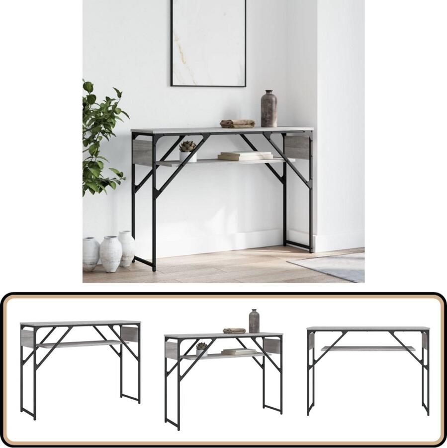 VidaXL The Living Store Wandtafel met schap 105x30x75 cm bewerkt hout grijs sonoma Wandtafel Grijze Wandtafel Houten Wandtafel Consoletafel Entreetafel