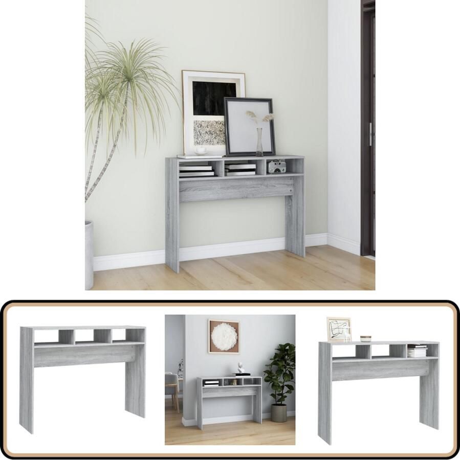 The Living Store Wandtafel 105x30x80 cm bewerkt hout grijs sonoma eikenkleurig Wandtafel Consoletafel Grijze Tafel Houten Tafel Salontafel - Foto 2