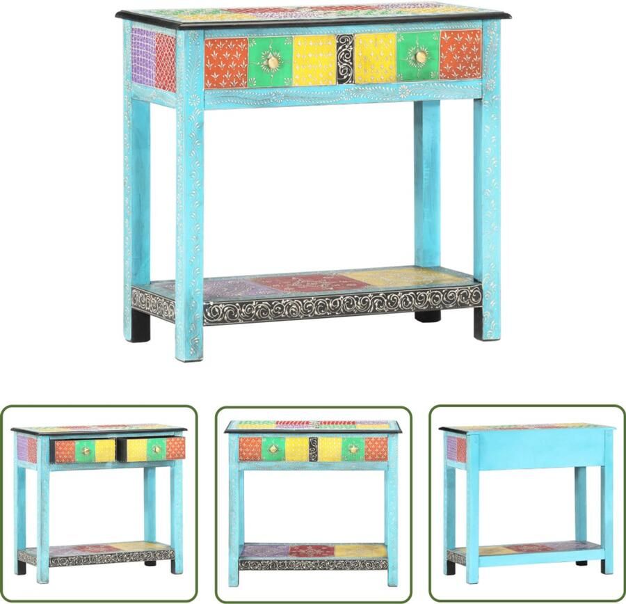 VidaXL Wandtafel Handgeschilderd 80x35x75 cm Mangohout Wandtafel Vintage Retro Houten Kast Salontafel Multifunctioneel Handbeschilderd Mango Hout Mdf Opbergkast