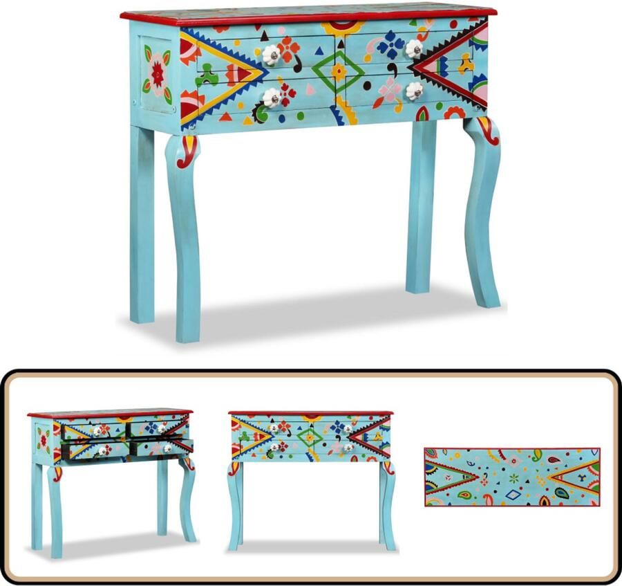 VidaXL Wandtafel Handgeschilderd Mangohout Blauw Wandtafel Vintage Kast Mangohout Handgeschilderd Salontafel