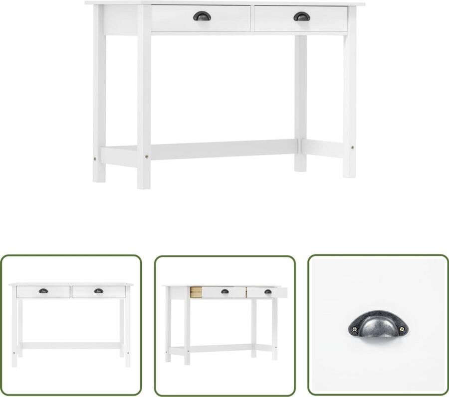 VidaXL Wandtafel Hill 2 lades Grenenhout Wit Consoletafel Wandtafel Grenenhouten Meubilair Witte Meubelen Sidetable Livingroom Furniture Hall Table Bedroom Furniture Vintage Style Scandinavian Style Modern Furniture