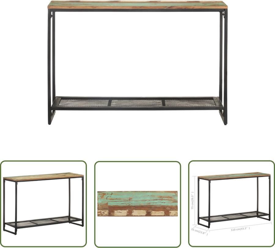 The Living Store Houten Consoletafel 110 x 35 x 75 cm Gerecycled hout Zwarte poedercoating Houten Consoletafel Wandtafel Vintage Tafeltje Industriële Salontafel Rustic Decor