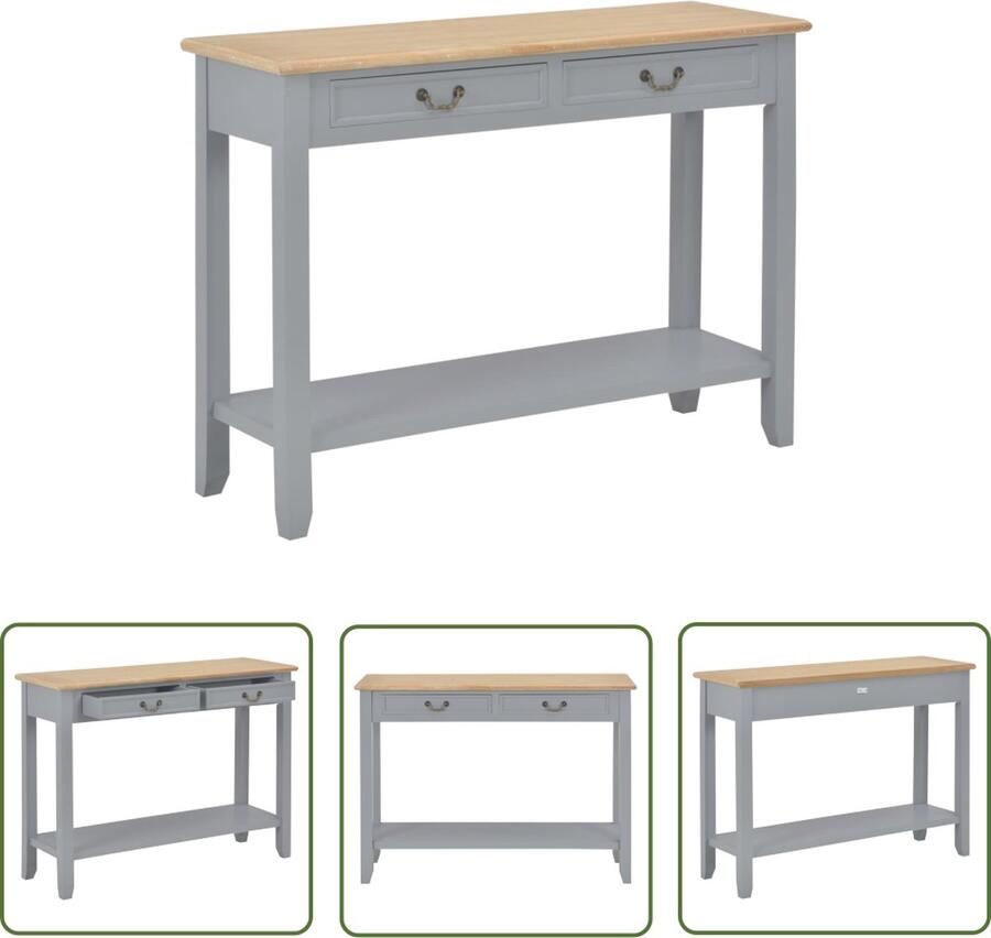 The Living Store Klassieke wandtafel 110 x 35 x 80 cm Grijs en natuurlijke houtkleur Klassieke Wandtafel Bijzettafel Salontafel Houten Tafel