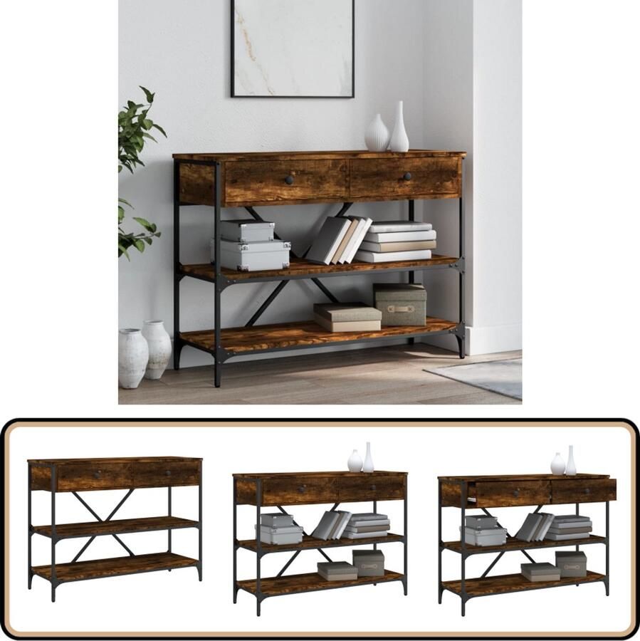 VidaXL Wandtafel Lades en Schappen Gerookt Eiken Wandtafel Vintage Houten Wandtafel Industriële Wandtafel Salontafel Entreetafel Bergruimte Kastje Muurplank Retro Wandtafel