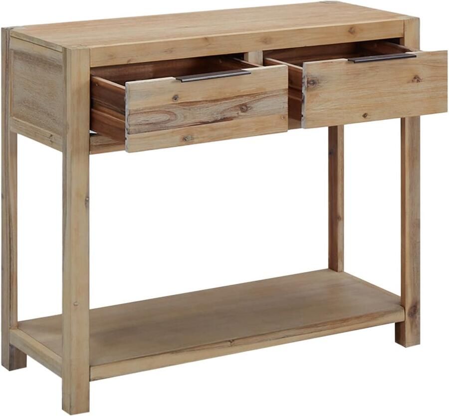 VidaXL Wandtafel Massief Acaciahout 82x33x73 cm Wandtafel Rustic Houten Tafel Salontafel Entreetafel Opbergruimte Kastdeur