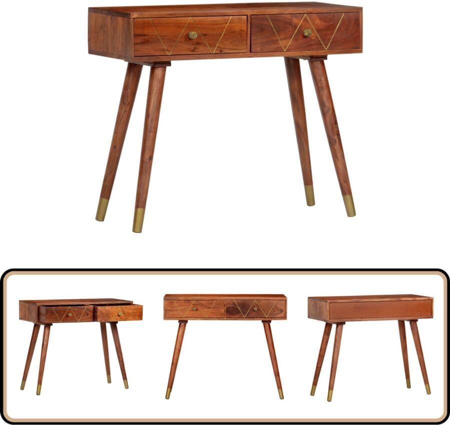 VidaXL Wandtafel Massief Acaciahout 90x35x76 cm Wandtafel Rustic Tafellamp Acacia Houten Meubilair Vintage Kast Entree Bank