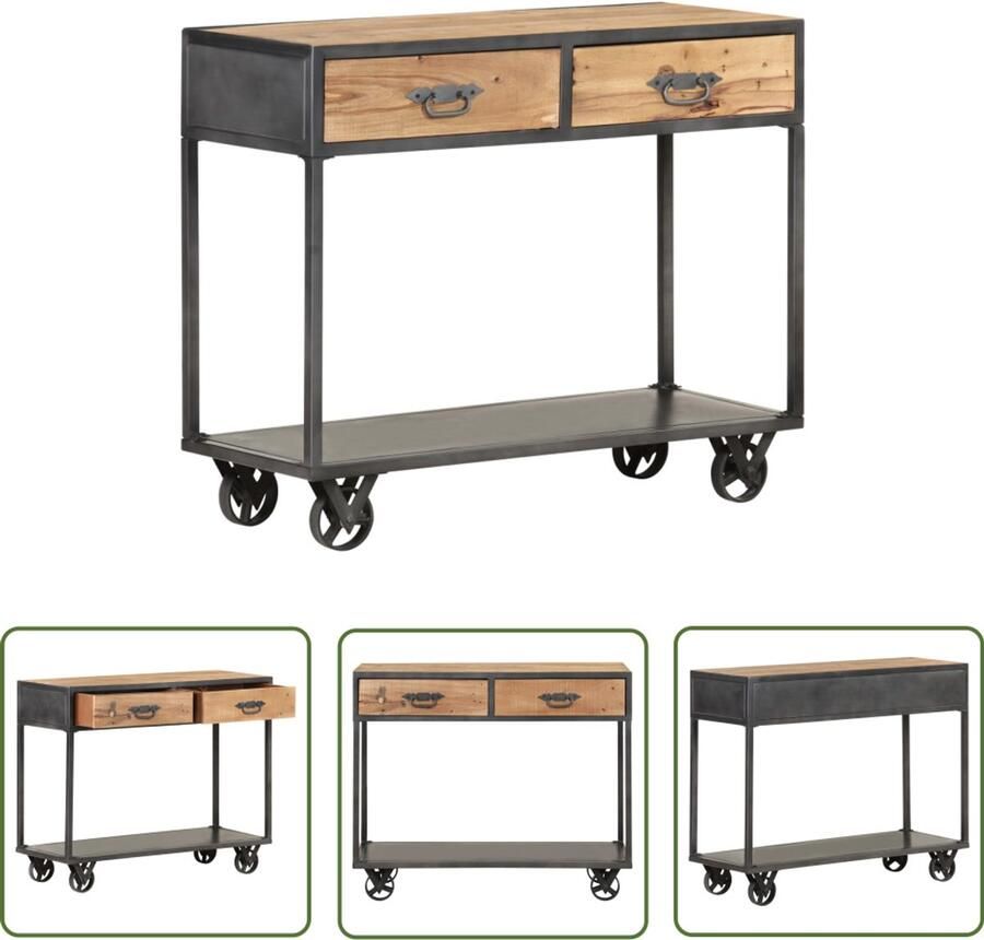 VidaXL Wandtafel Massief Gerecycled Hout 90x35x74 cm Console Tafel Industrieel Design Vintage Stijl Hergebruikt Hout Metalen Onderstel Salontafel Entreetafel Kastje