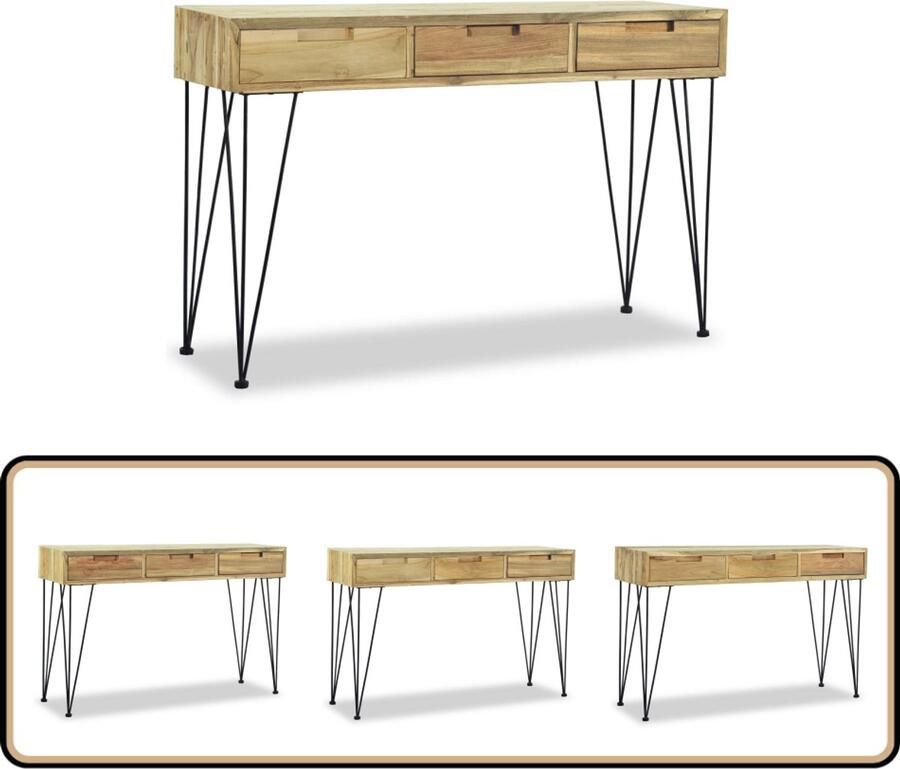 VidaXL Wandtafel Massief Teakhout 120x35x76 cm Wandtafel Teak Hout Koloniale Stijl Vintage Meubilair Salontafel