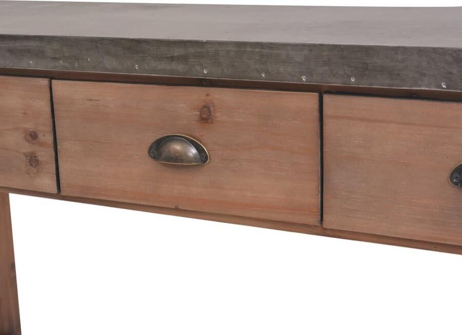 VidaXL Wandtafel Massief Vurenhout 122x35x80 cm Wandtafel Industrieel Landelijke Stijl Hout Metaal Kastje Opbergruimte Salon Slaapkamer Bruine Kleuren