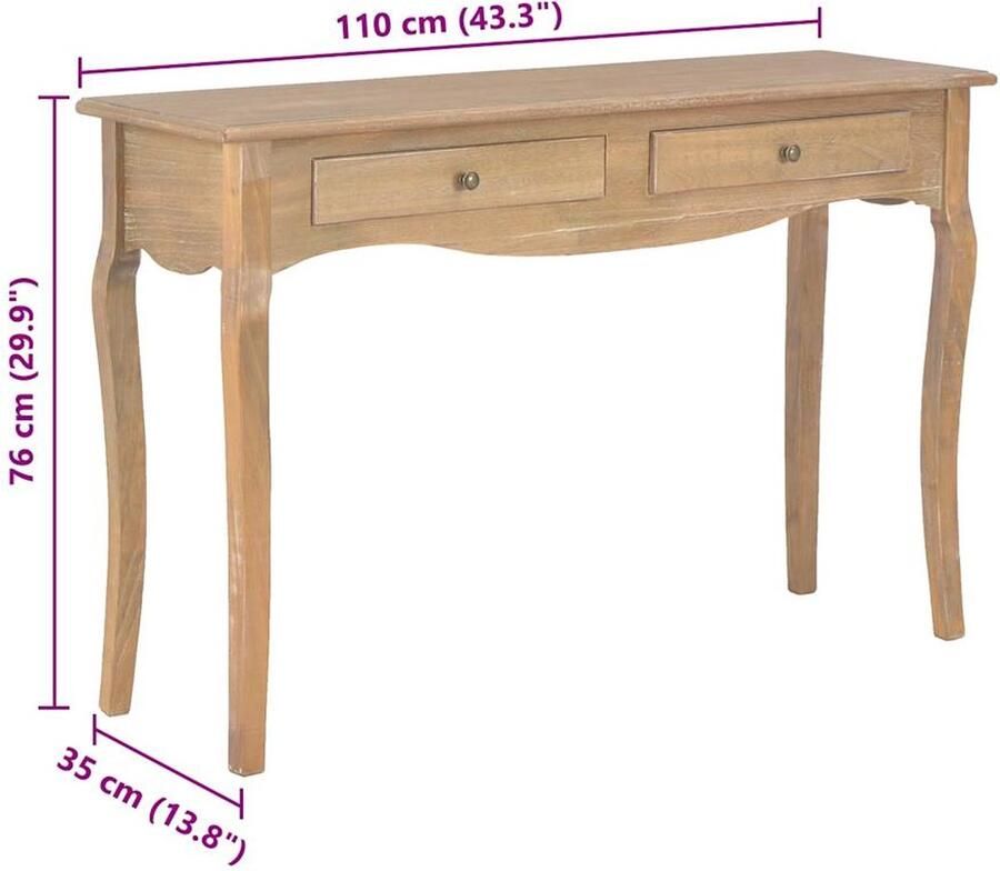 VidaXL -Wandtafel-met-2-lades-120x30x75-cm-massief-grenenhout