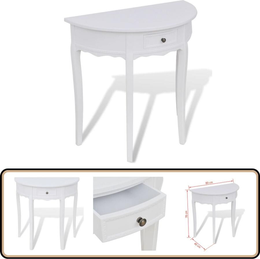 VidaXL Wandtafel met lade Halfrond Wit Bijzettafel Consoletafel Wandtafel Houten Tafel Witte Tafel