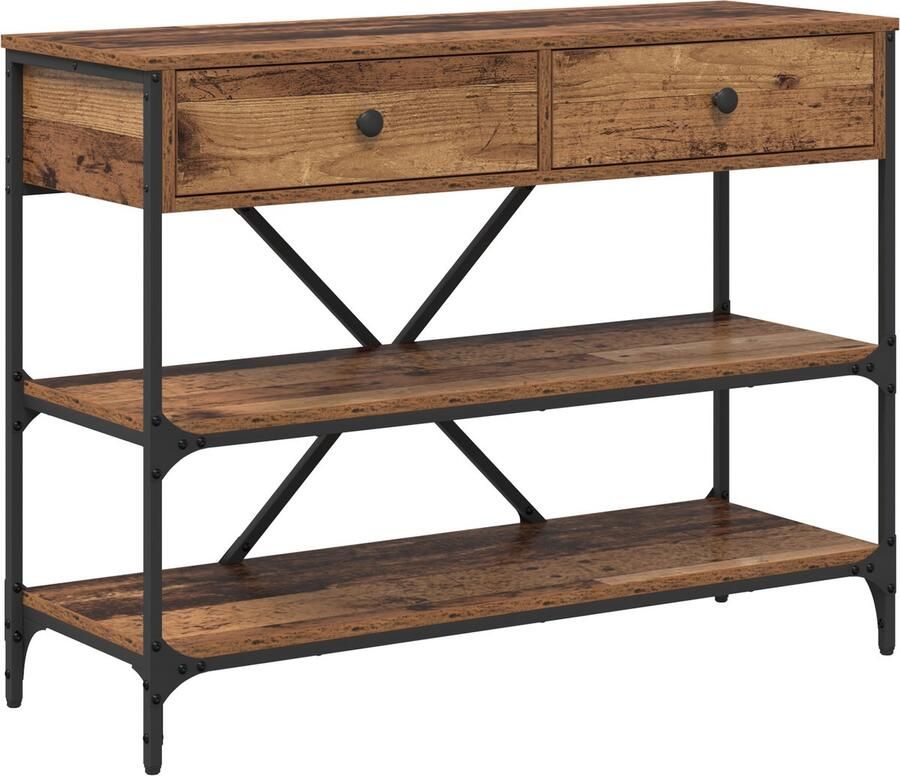 VidaXL Wandtafel met lade met plank met opslag Oud hout Bewerkt hout