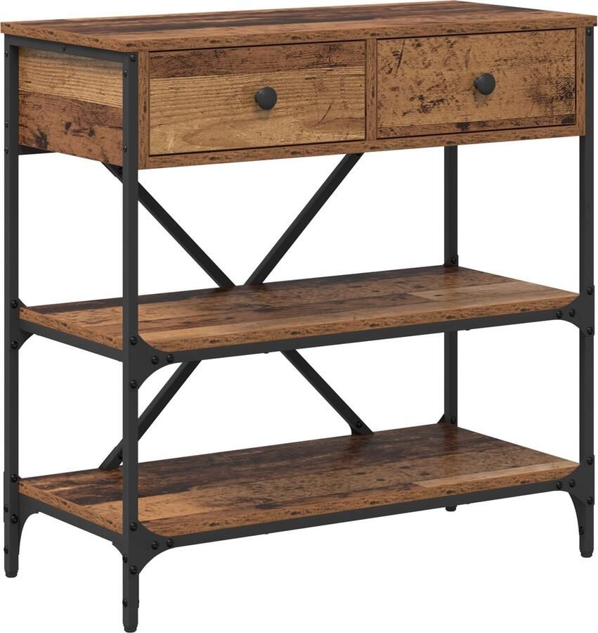 VidaXL Wandtafel met lade met plank met opslag Oud hout Bewerkt hout