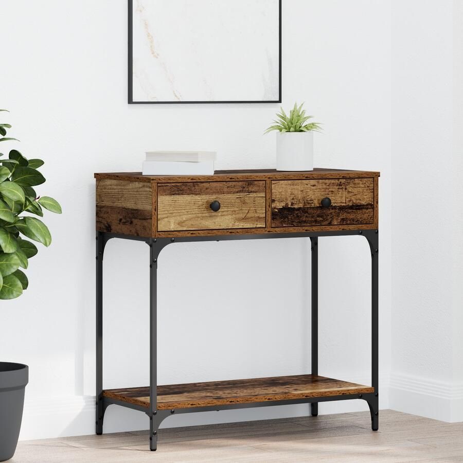 VidaXL Wandtafel met lade Oud hout 75 x 34 5 x 75 cm Bewerkt hout