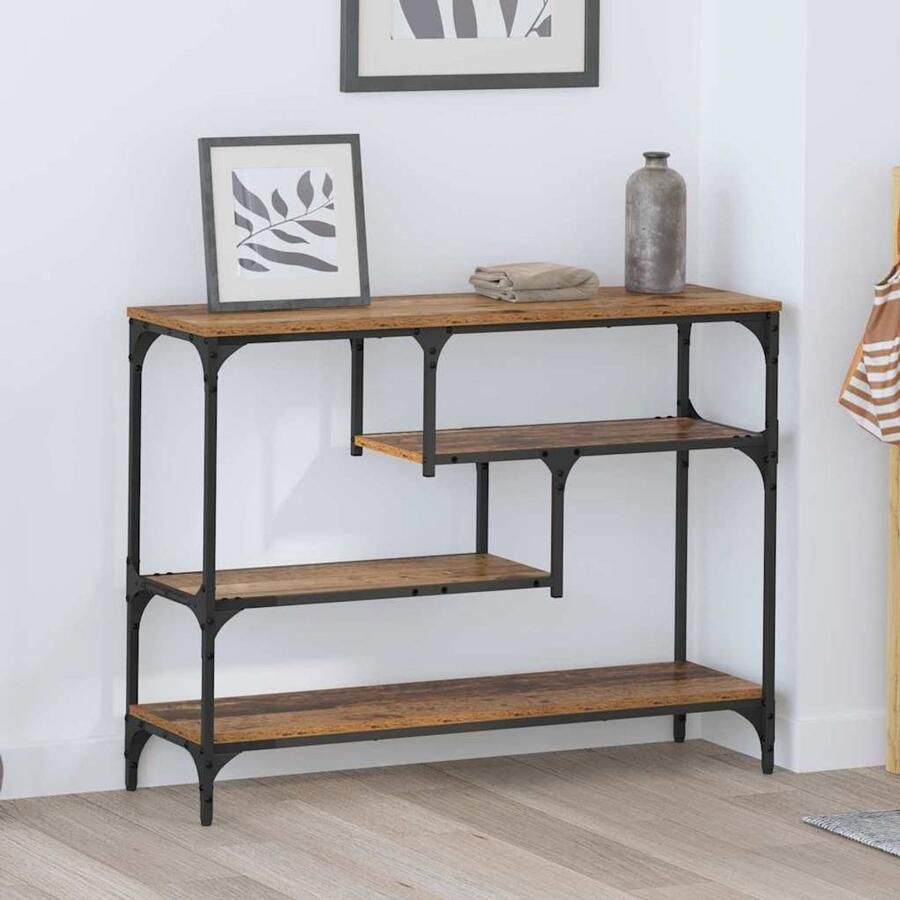 VidaXL Wandtafel met plank Oud hout 100 x 30 x 75 cm Bewerkt hout - Foto 2