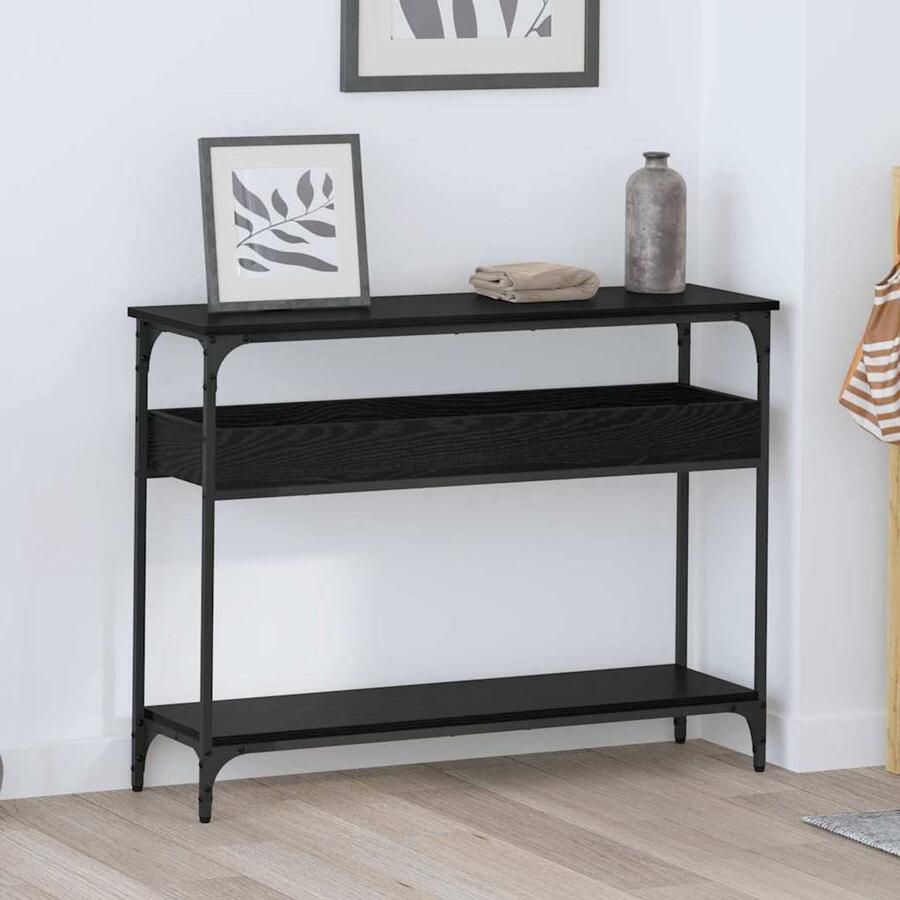 VidaXL Wandtafel met plank Zwart eiken 100 x 29 x 75 cm Bewerkt hout - Foto 2