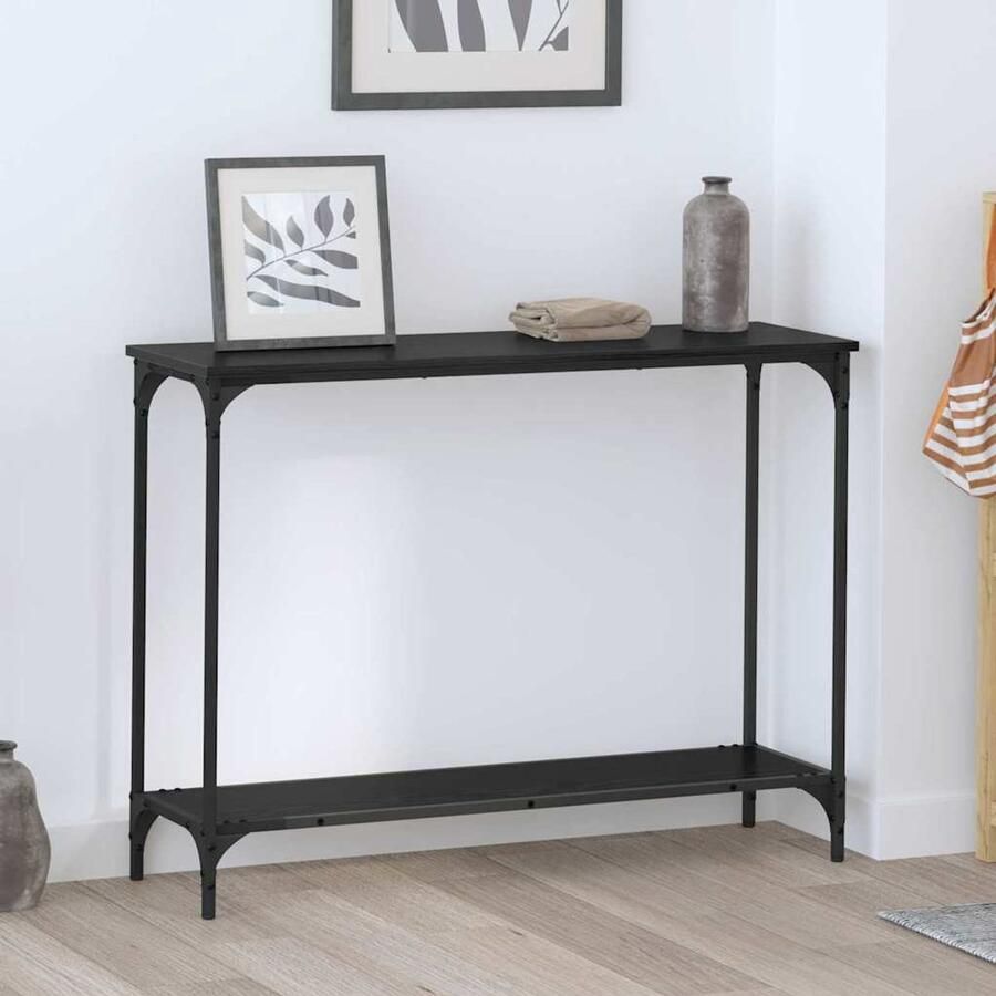 VidaXL Wandtafel met plank Zwart eiken 101 x 30.5 x 75 cm Bewerkt hout
