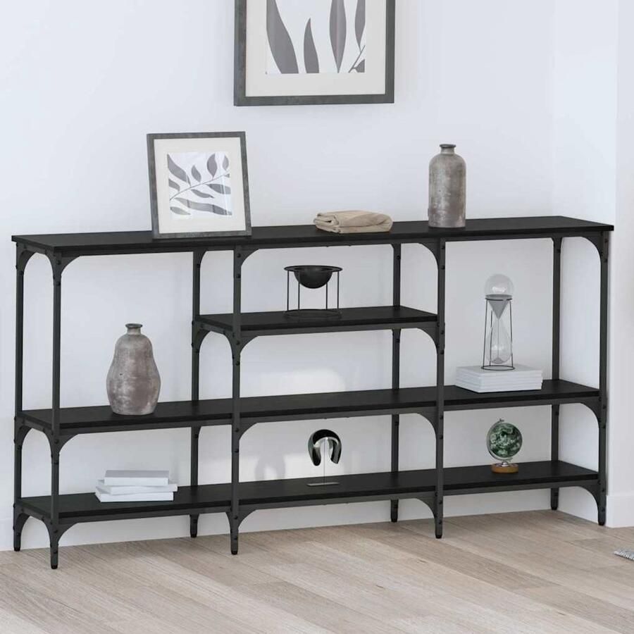 VidaXL Wandtafel met plank Zwart eiken 160 x 29 x 80 cm Bewerkt hout - Foto 2