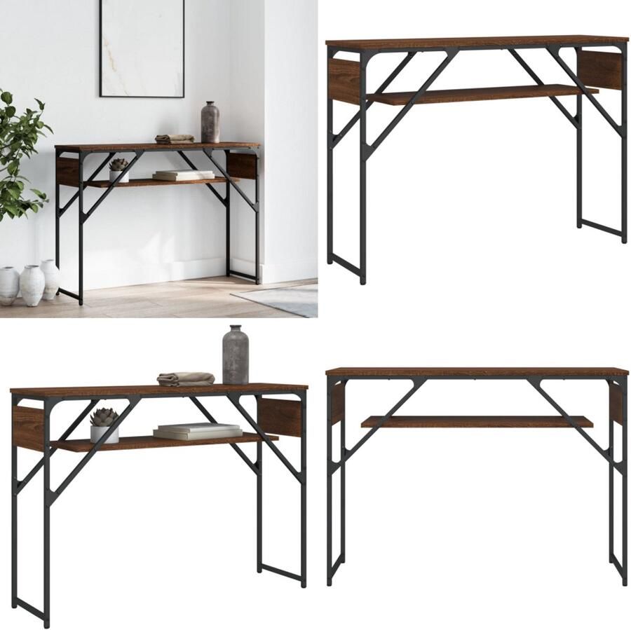 VidaXL Wandtafel met schap 105x30x75 cm bewerkt hout bruin eikenkleur Wandtafel Wandtafels Bijzettafel Console Tafel