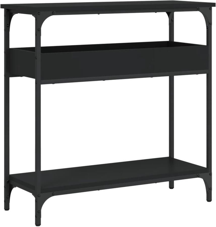 The Living Store Wandtafel met schap 75x29x75 cm bewerkt hout zwart Wandtafel Entreetafel Consooltafel Houten Tafel Zwarte Tafel