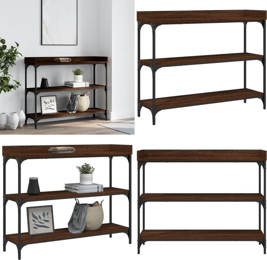 VidaXL Wandtafel met schappen 100x30x80 cm bruin eikenkleur Wandtafel Wandtafels Bijzettafel Console Tafel