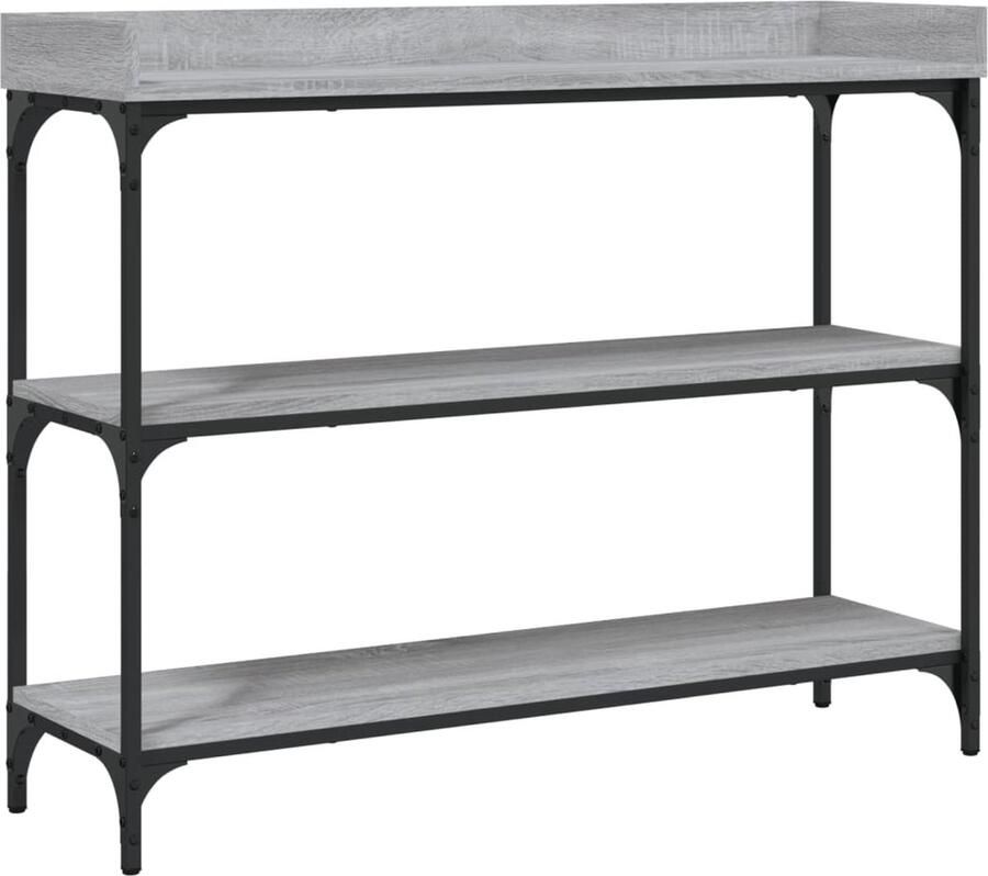 The Living Store Wandtafel met schappen 100x30x80 cm grijs sonoma eikenkleurig Wandtafel Haltafel Consoletafel Grijze Wandtafel Houten Wandtafel