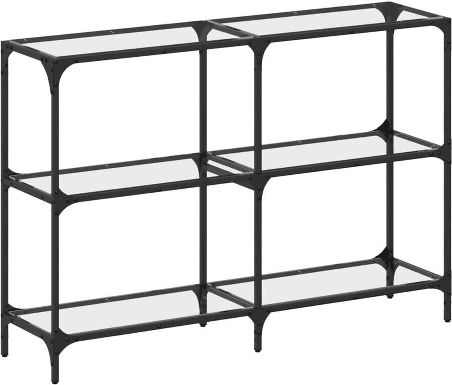 The Living Store Wandtafel met transparant glazen blad 118 5x30x81 cm staal Wandtafel Salontafel Entreetafel Consooltafel Glas Tafellamp