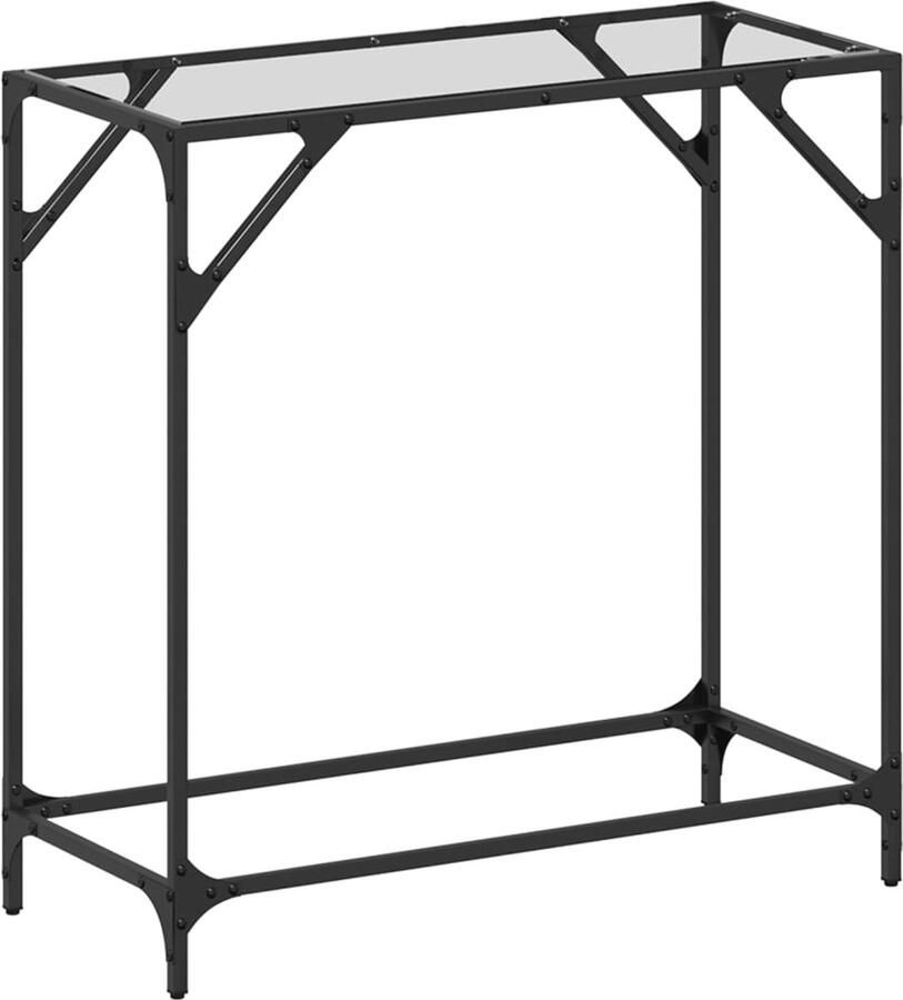 VidaXL Wandtafel met transparant glazen blad 80x35x81 cm staal Wandtafel Salontafel Consoletafel Glas Tafella Stalen Tafel