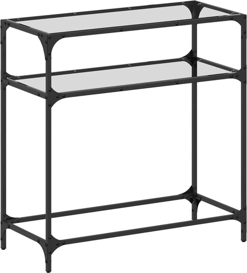 The Living Store Wandtafel met transparant glazen blad 80x35x81 cm staal Wandtafel Salontafel Consooltafel Glas Tafellamp Vintage Stijl