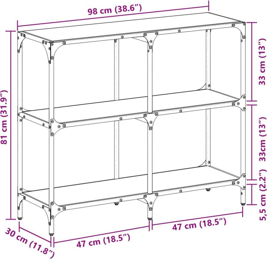 VidaXL Wandtafel met transparant glazen blad 98x30x81 cm staal - Foto 2
