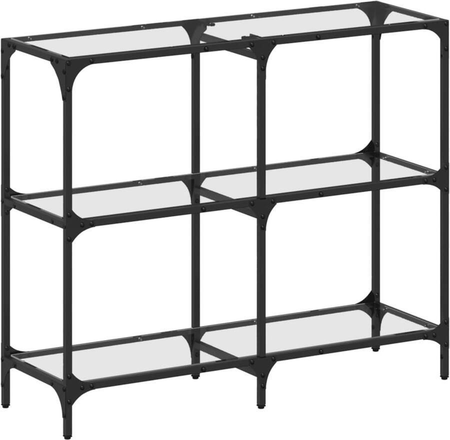 VidaXL Wandtafel met transparant glazen blad 98x30x81 cm staal Wandtafel Glazen Tafel Salontafel Entreetafel Industriële Tafel