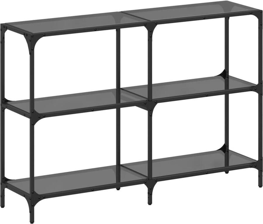 VidaXL Wandtafel Wandtafels Bijzettafel Console Tafel Wandtafel met zwart glazen blad 118 5x30x81 cm staal