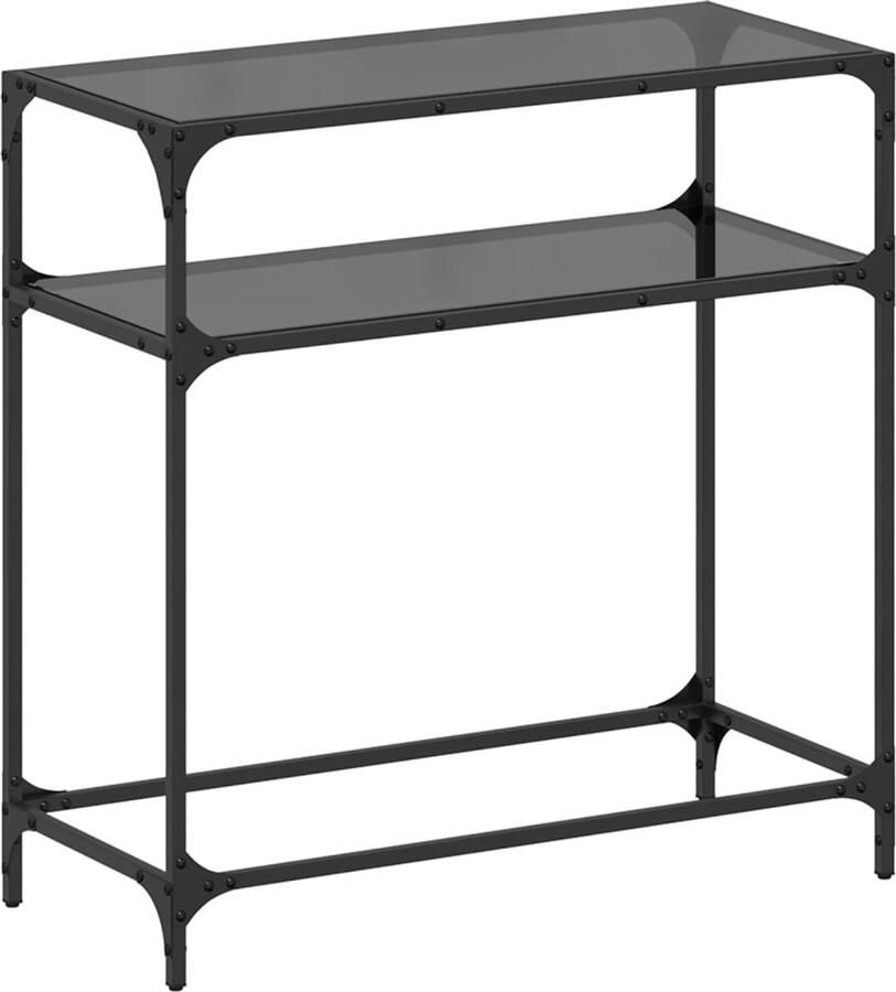The Living Store Wandtafel met zwart glazen blad 80x35x81 cm staal Wandtafel Salontafel Entreetafel Glas Tafels Metalen Tafel